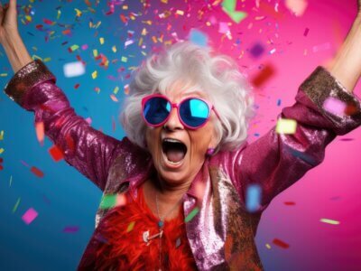 Portrait of a happy senior woman having fun during a birthday party, And can enroll Medicare and Medicare Advantage