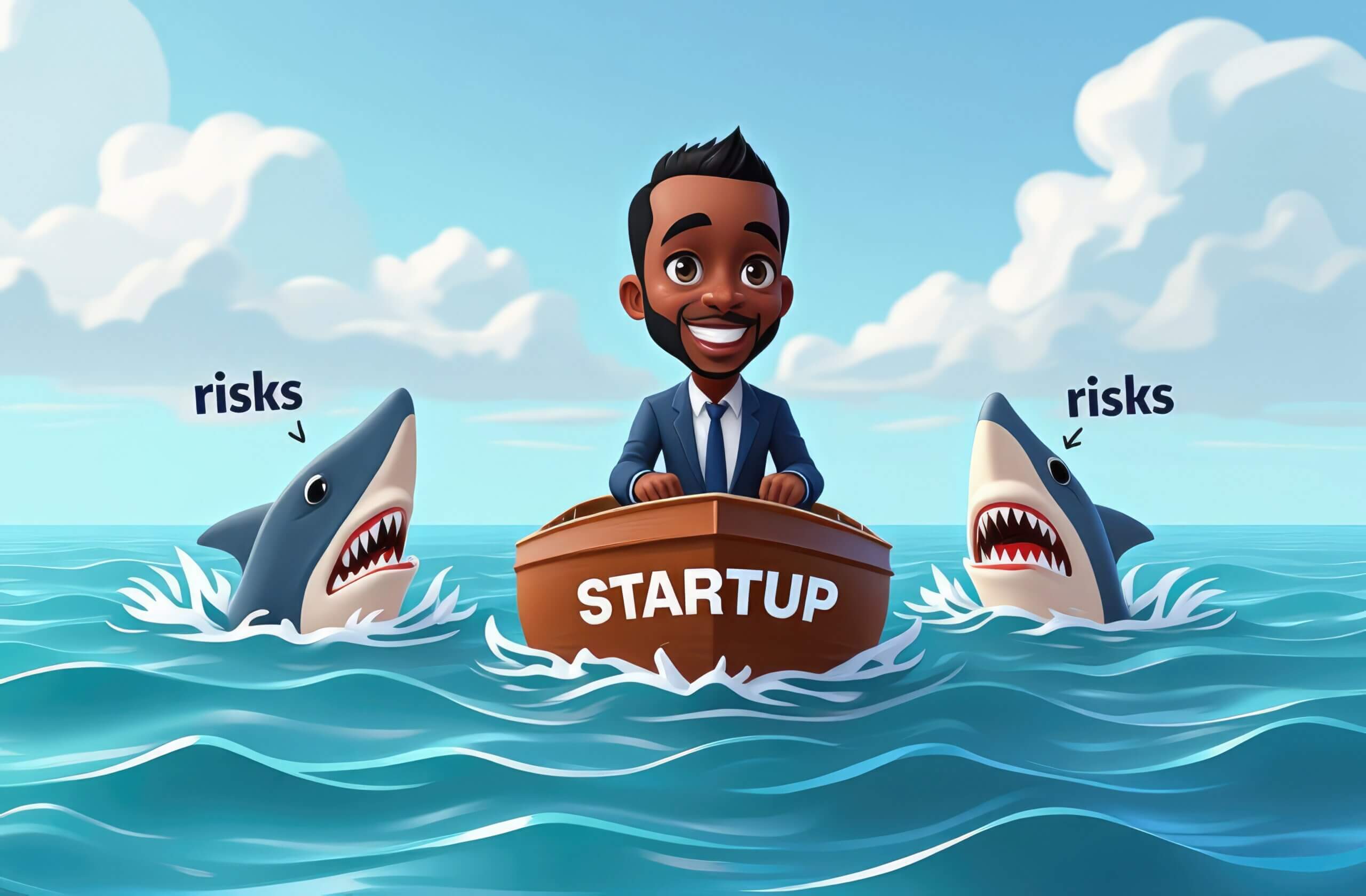 A man with a shark on his side as risks
