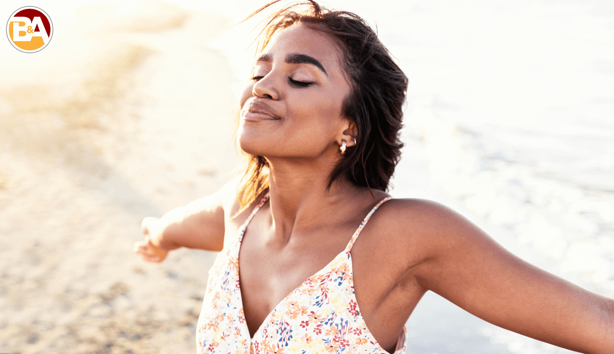 A woman happy with her mental health wellness
