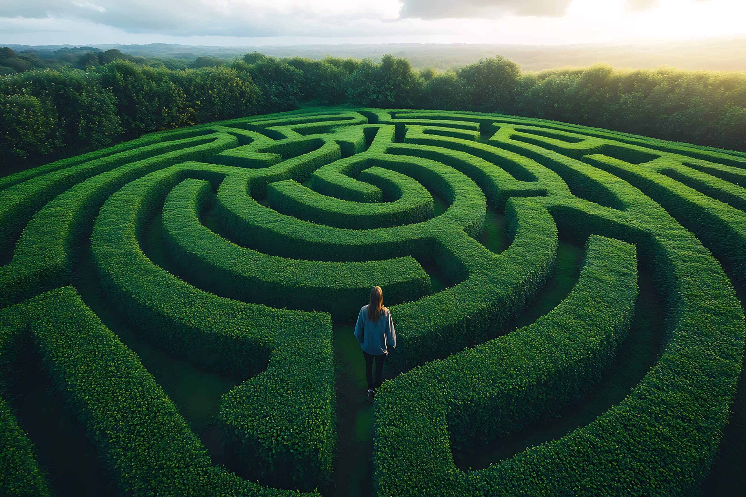 A woman in a maze