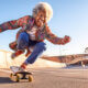 A grandma with skateboard with insurance