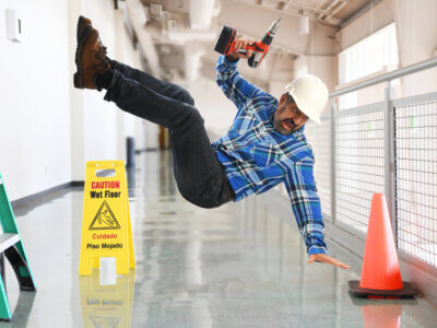 Construction worker falling off a ladder inside a building covered by Workers Compensation Insurance