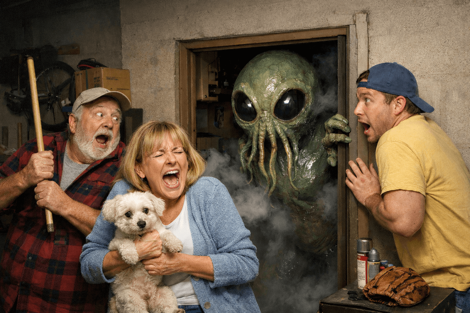 A family out of fear with an alien invading