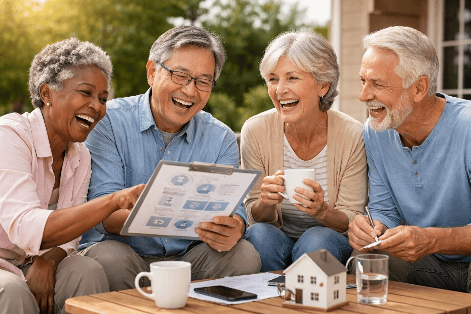 a group of people checking long term care insurance