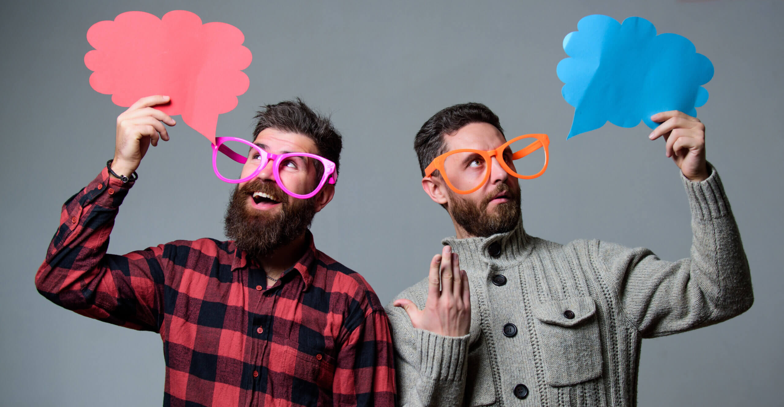 Men with beard and mustache mature hipster wear funny eyeglasses. Explain humor concept. Funny story and humor. Comic idea. Men joking. Share opinion speech bubble copy space. Comic and humor sense.