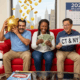 A hispanic, asian, and african american people seating together